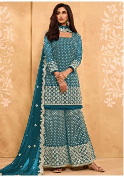 Sky  Blue Georgette With Santoon Inner Sharara 